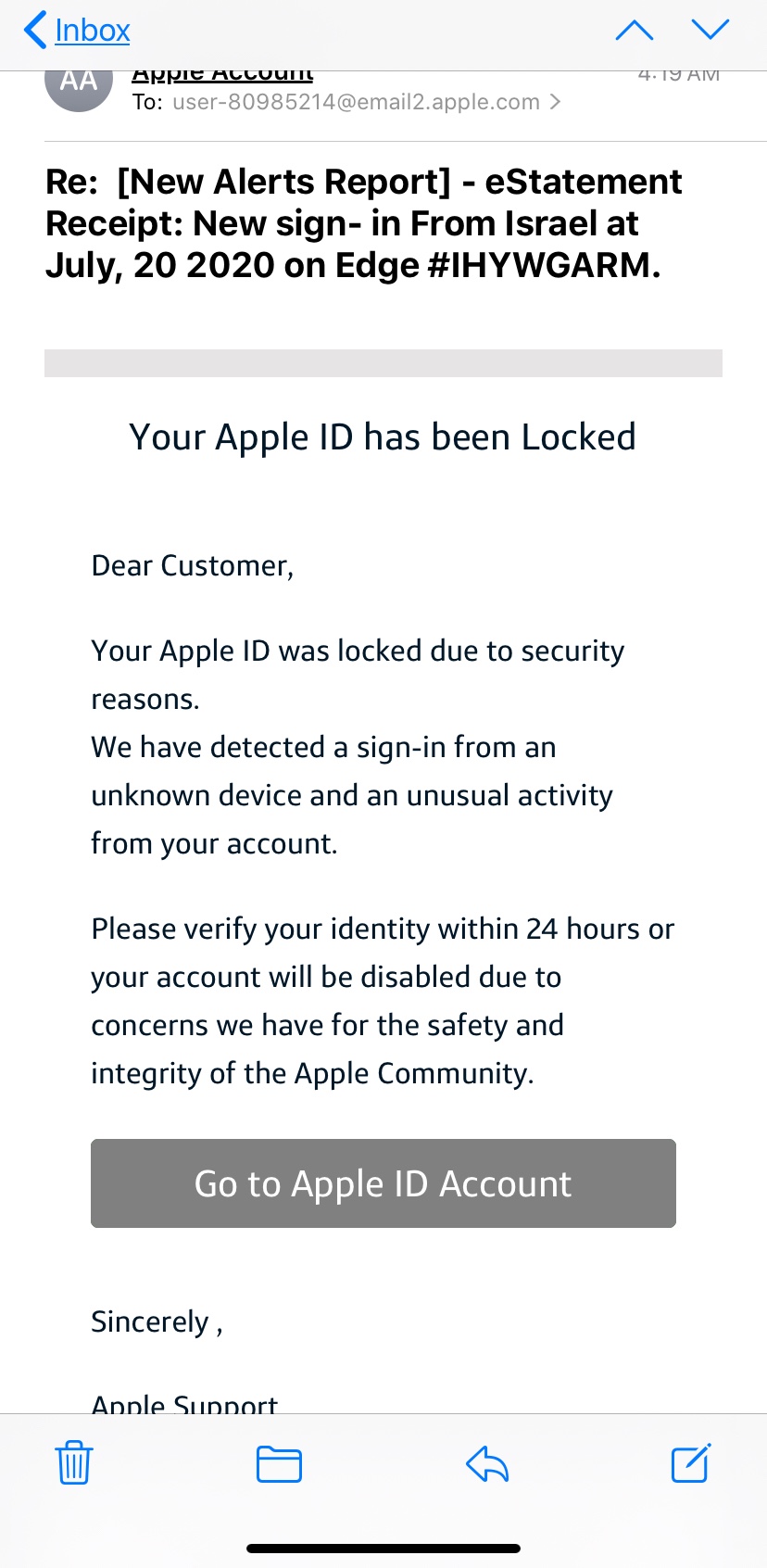 apple id emails fake